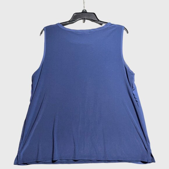 Roz & Ali XL Solid Navy Blue Sleeveless Blouse Pleated Neck Career Plus Size - Picture 5 of 9